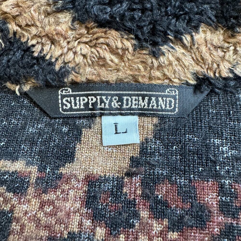 Supply & Demand Leopard Print Faux Fur Collard Button Front Jacket Women's L - Picture 2 of 7